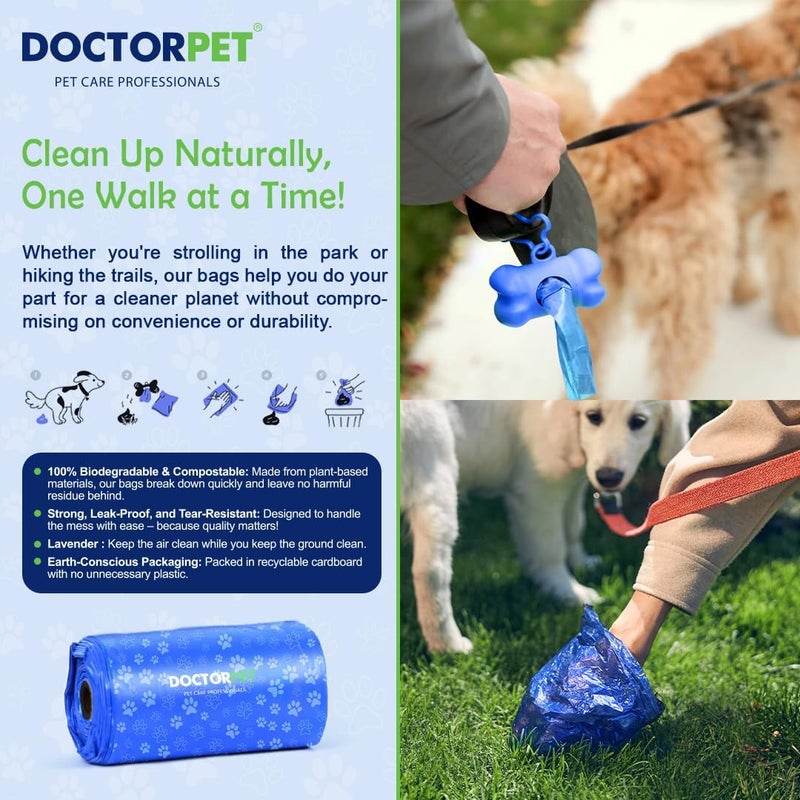 DoctorPet Biodegradable Poop Bags Lavender Scent with Dispenser - Leak-Proof, Plant-Based, Tear-Resistant, Odour-Reducing 18 Pcs - Image 4
