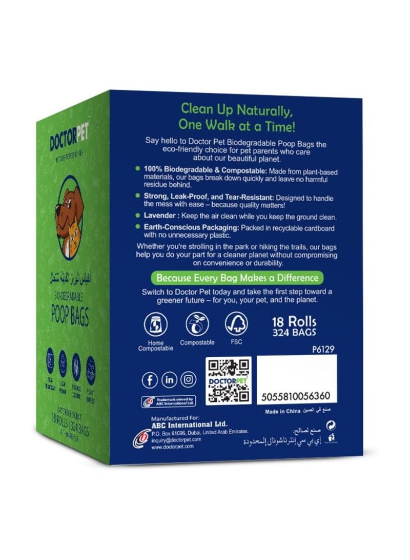 DoctorPet Biodegradable Poop Bags Lavender Scent with Dispenser - Leak-Proof, Plant-Based, Tear-Resistant, Odour-Reducing 18 Pcs - Image 2