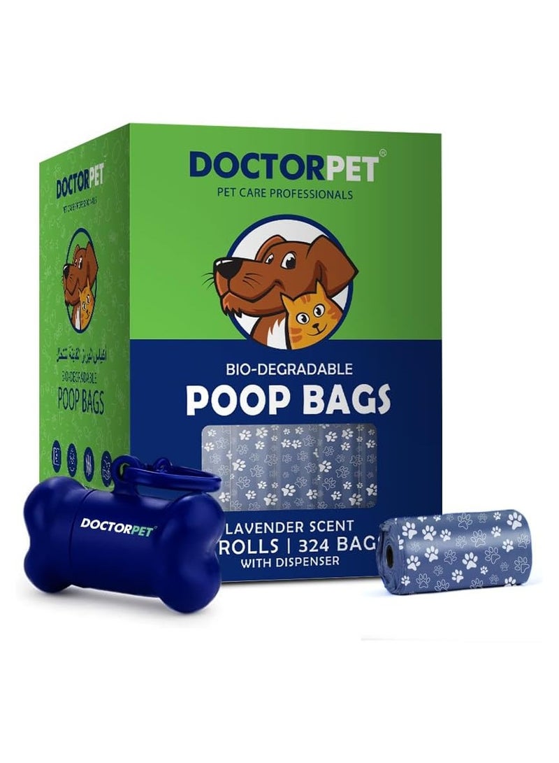 DoctorPet Biodegradable Poop Bags Lavender Scent with Dispenser - Leak-Proof, Plant-Based, Tear-Resistant, Odour-Reducing 18 Pcs - Image 1