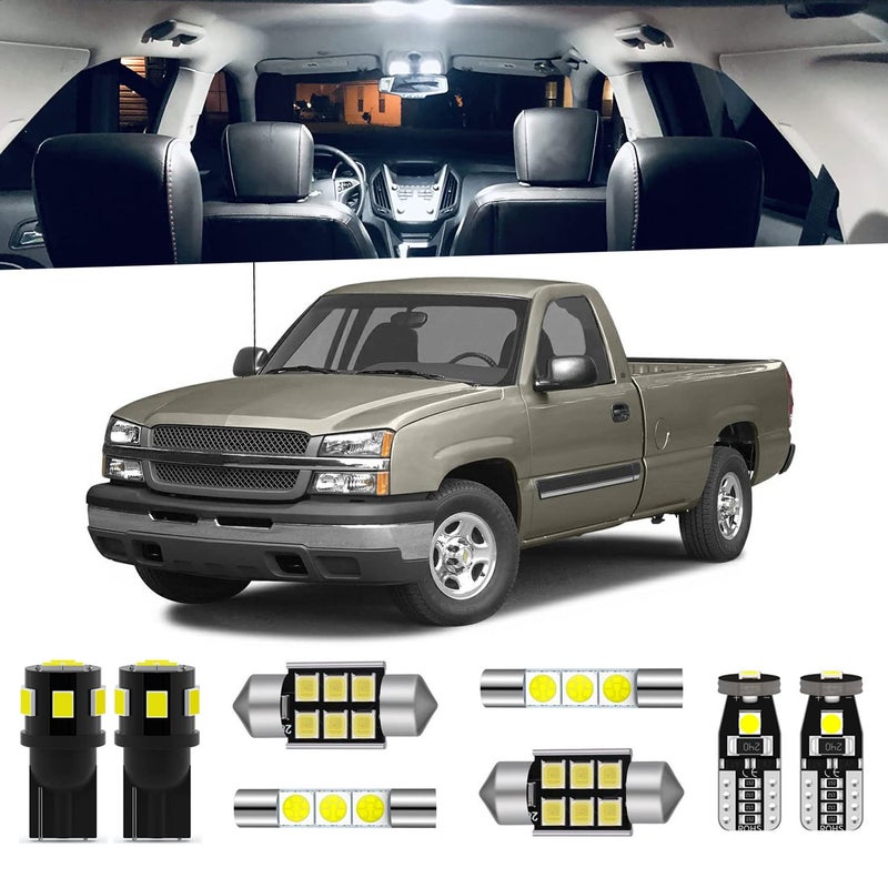 ENDPAGE 12Pieces White Interior LED Light Kit for Chevrolet SilveradoGMC Sierra 1999 2000 2001 2002 2003 2004 2005 2006 Interior LED Package  Cargo Lights License Plate Lights Install Tool