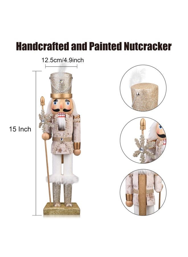 ArlinaL Wooden Christmas Soldier Nutcracker Decorations, 15 Inch Nutcracker Figure Christmas Decor for Shelves and Tables (Gold) - Image 2