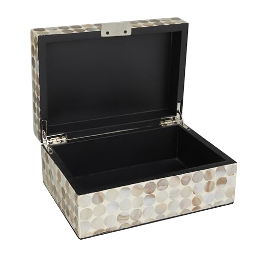 Deco 79 Mother of Pearl Shell Geometric Handmade Decorative Box Decorative Keepsake Boxes with Hinged Lid, Set of 2 Storage Boxes 12", 8"W, Cream - Image 4