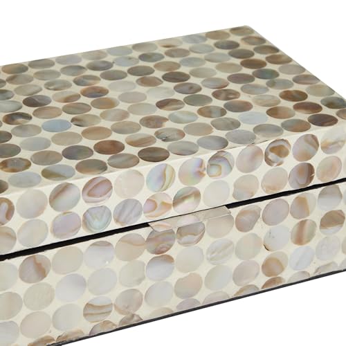 Deco 79 Mother of Pearl Shell Geometric Handmade Decorative Box Decorative Keepsake Boxes with Hinged Lid, Set of 2 Storage Boxes 12", 8"W, Cream - Image 5