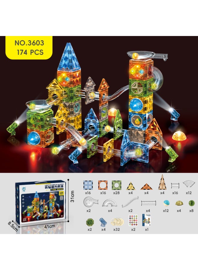 Tig 4D Color Window Magnetic Pieces Stereo Rail Pipe Building Blocks Boys And Girls Children's Educational Assembled Toys Year Gift-Color:Fei Diamond Track Ball Series (lighting Version) 174pcs  - Image 1