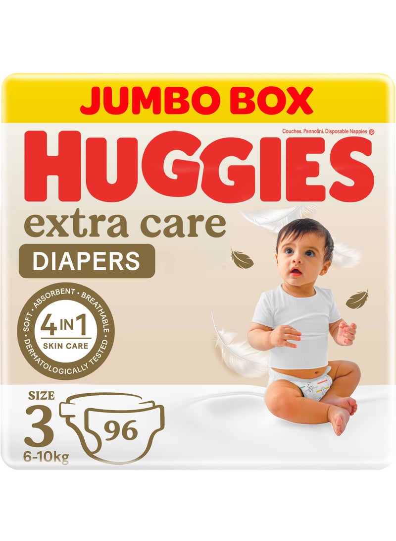 HUGGIES Extra Care Diapers Size 3 (4-9 kg) Jumbo Box 96 Diapers - Image 2