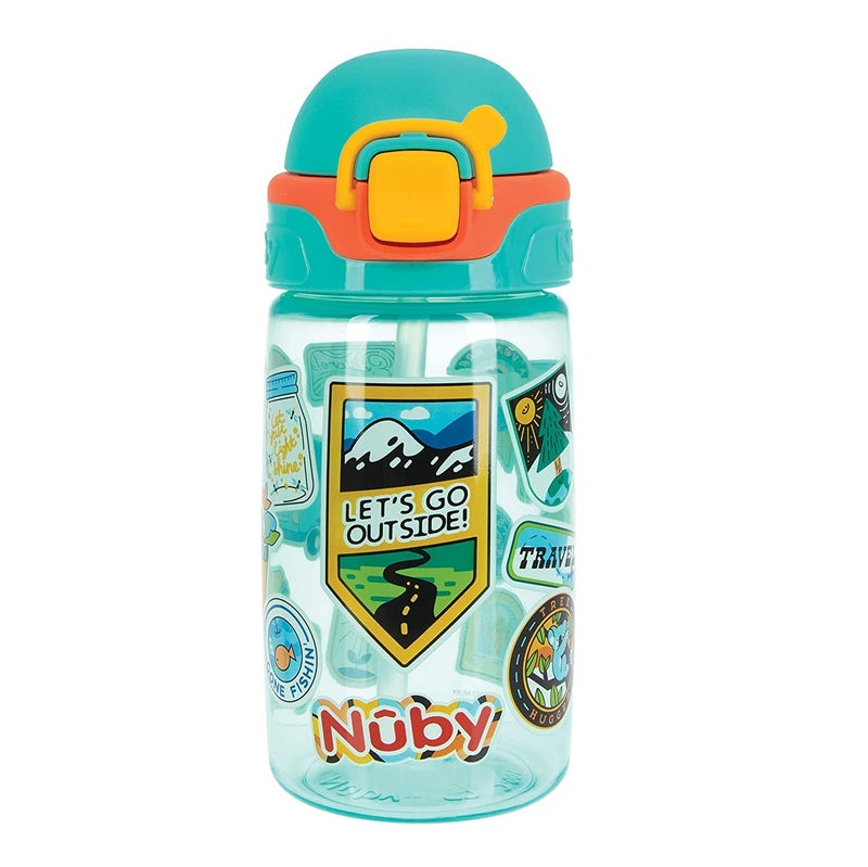 Nuby Kids Spill Proof Push Button and Travel Sticker Water Bottle with Soft Silicone Spout: 18+ Months, 14oz / 420ml - Image 3