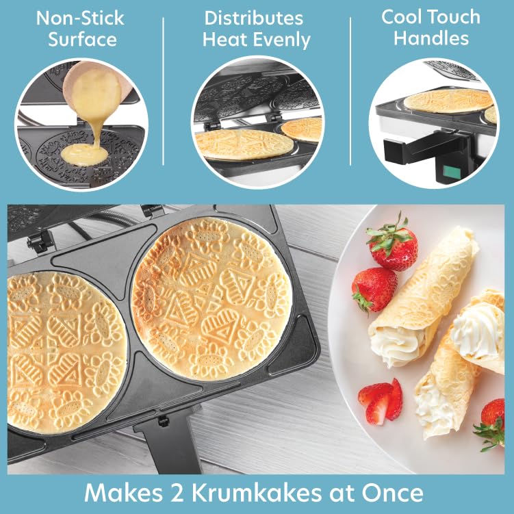 CucinaPro Krumkake Baker By Cucina Pro 100% Non Stick, Makes Two Krumkake Pizzelle-Like Cookies, Great for Cannoli Filling & Cones - Image 3