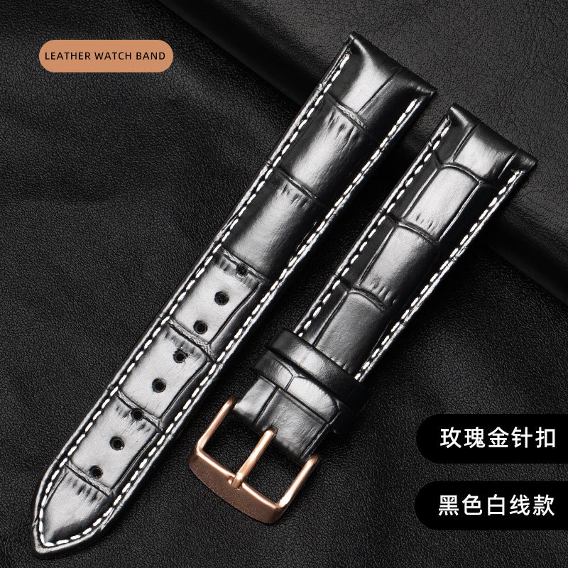 Factory wholesale double-sided leather strap first layer cowhide metal pin buckle men's and women's leather watch chain accessories square buckle - Image 1