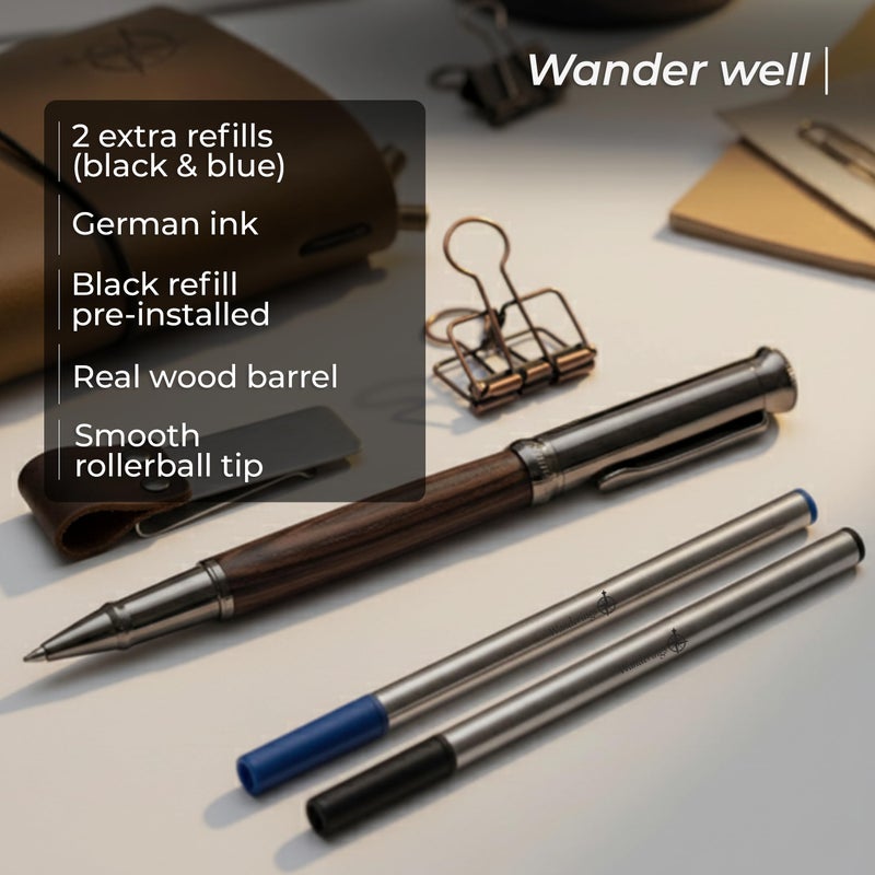 WANDERINGS A5 Travelers Notebook/Handcrafted Genuine Leather Journal - 6"x8.5"/15cmx22cm Refillable Travel Journal with Pen Holder, Pen, 2 extra Ink Refills, PVC Folder, Binder Clip - Image 3