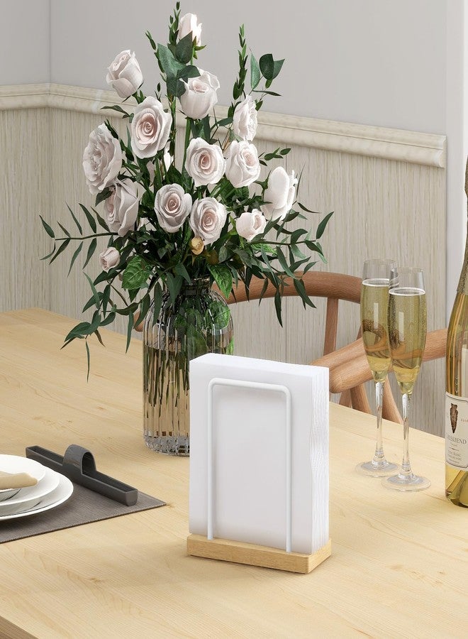 STWWO Napkin Holder for Table, Wood Metal Napkin Holder for Kitchen Dining, Standing Paper Napkin Storage for Table Countertop, White - Image 2