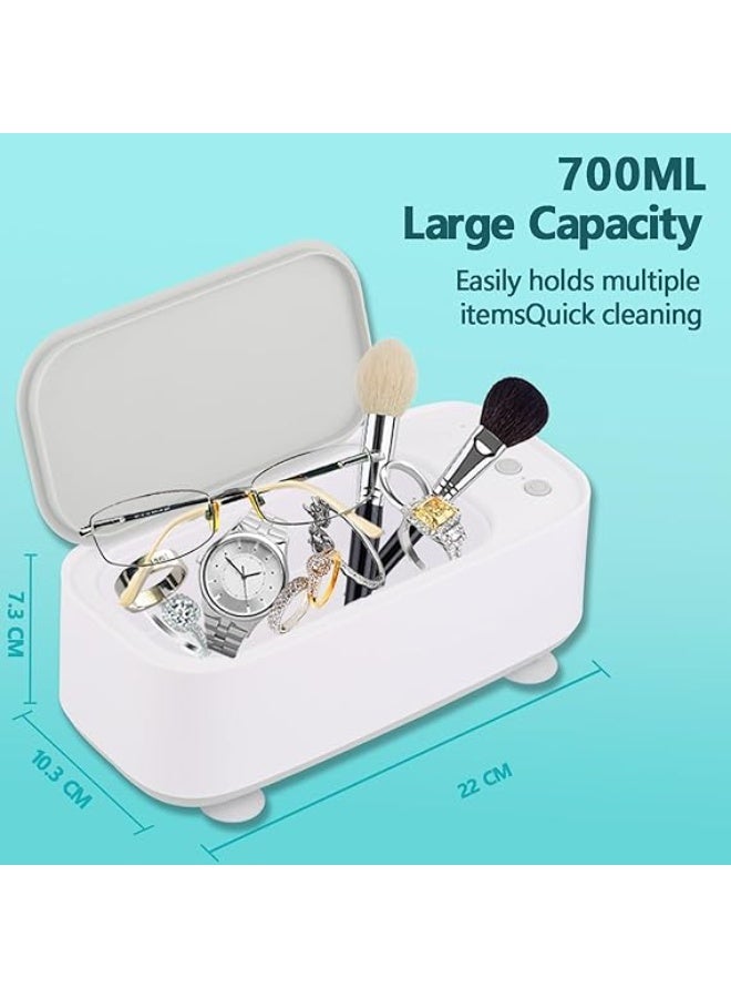 Relex Ultrasonic Cleaner, Portable Professional Ultrasonic Cleaner, 45000 Hz Ultrasonic Jewelry Cleaner with 3 Cleaning Modes Glasses Cleaning Device for Glasses Watches and Dentures, White - Image 2