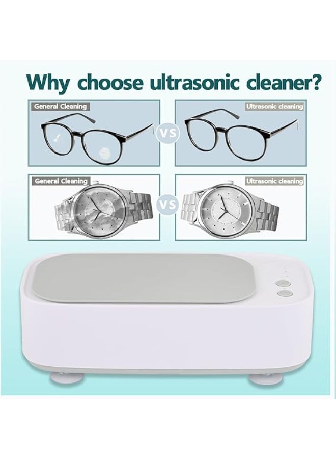 Relex Ultrasonic Cleaner, Portable Professional Ultrasonic Cleaner, 45000 Hz Ultrasonic Jewelry Cleaner with 3 Cleaning Modes Glasses Cleaning Device for Glasses Watches and Dentures, White - Image 3