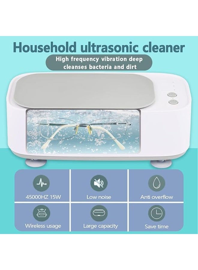 Relex Ultrasonic Cleaner, Portable Professional Ultrasonic Cleaner, 45000 Hz Ultrasonic Jewelry Cleaner with 3 Cleaning Modes Glasses Cleaning Device for Glasses Watches and Dentures, White - Image 5