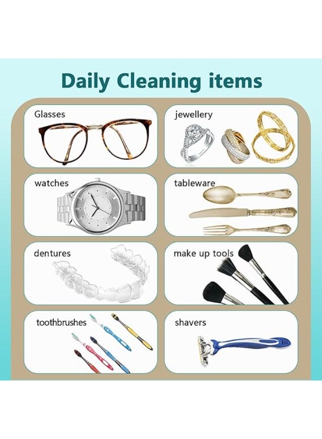 Relex Ultrasonic Cleaner, Portable Professional Ultrasonic Cleaner, 45000 Hz Ultrasonic Jewelry Cleaner with 3 Cleaning Modes Glasses Cleaning Device for Glasses Watches and Dentures, White - Image 4