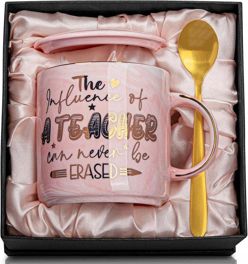 Biching Teacher Appreciation Gifts for Women, Christmas, Birthday, Retirement, Back to School, Graduation, End of Year Gifts - The Influence of A Teacher Can Never Be Erased, 14oz Golden Pattern Marble Mug - Image 1