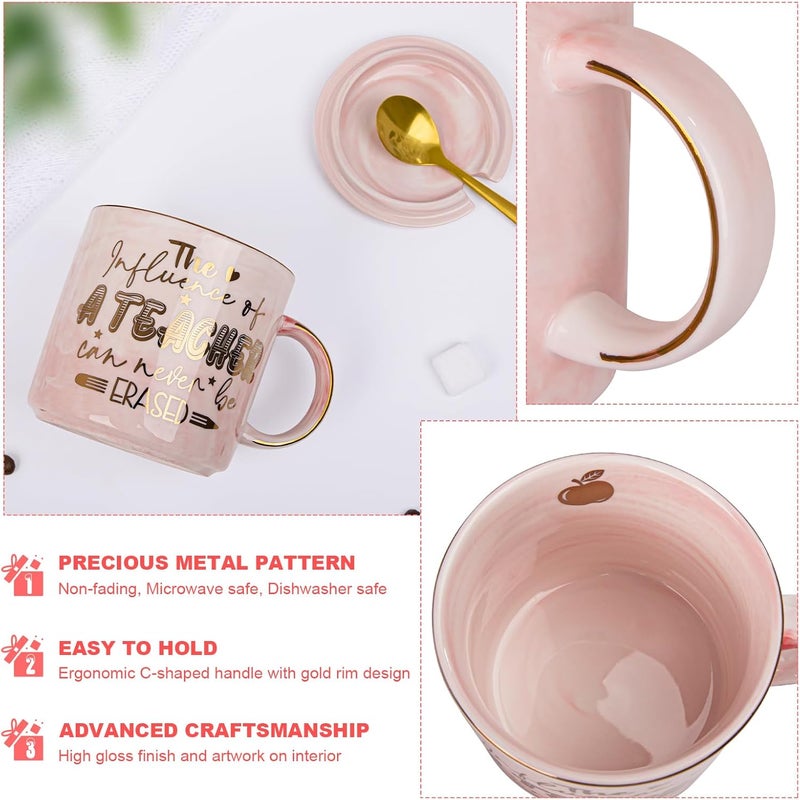 Biching Teacher Appreciation Gifts for Women, Christmas, Birthday, Retirement, Back to School, Graduation, End of Year Gifts - The Influence of A Teacher Can Never Be Erased, 14oz Golden Pattern Marble Mug - Image 3