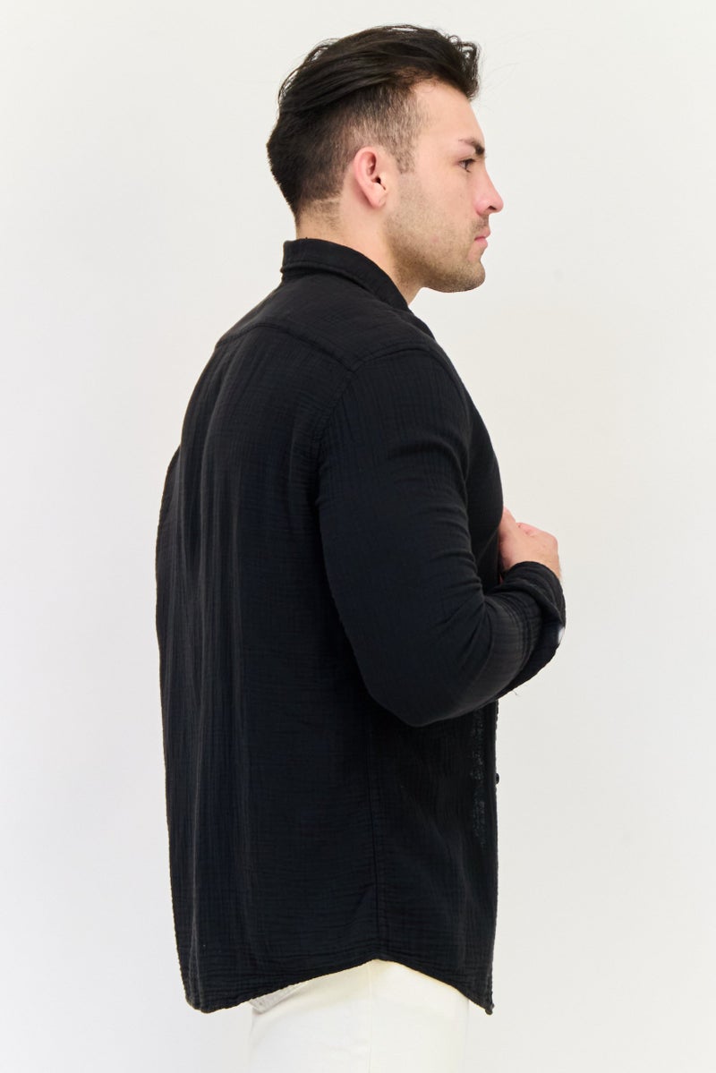 Celio Men Regular Fit Textured Long Sleeves Casual Shirt, Black  - Image 3