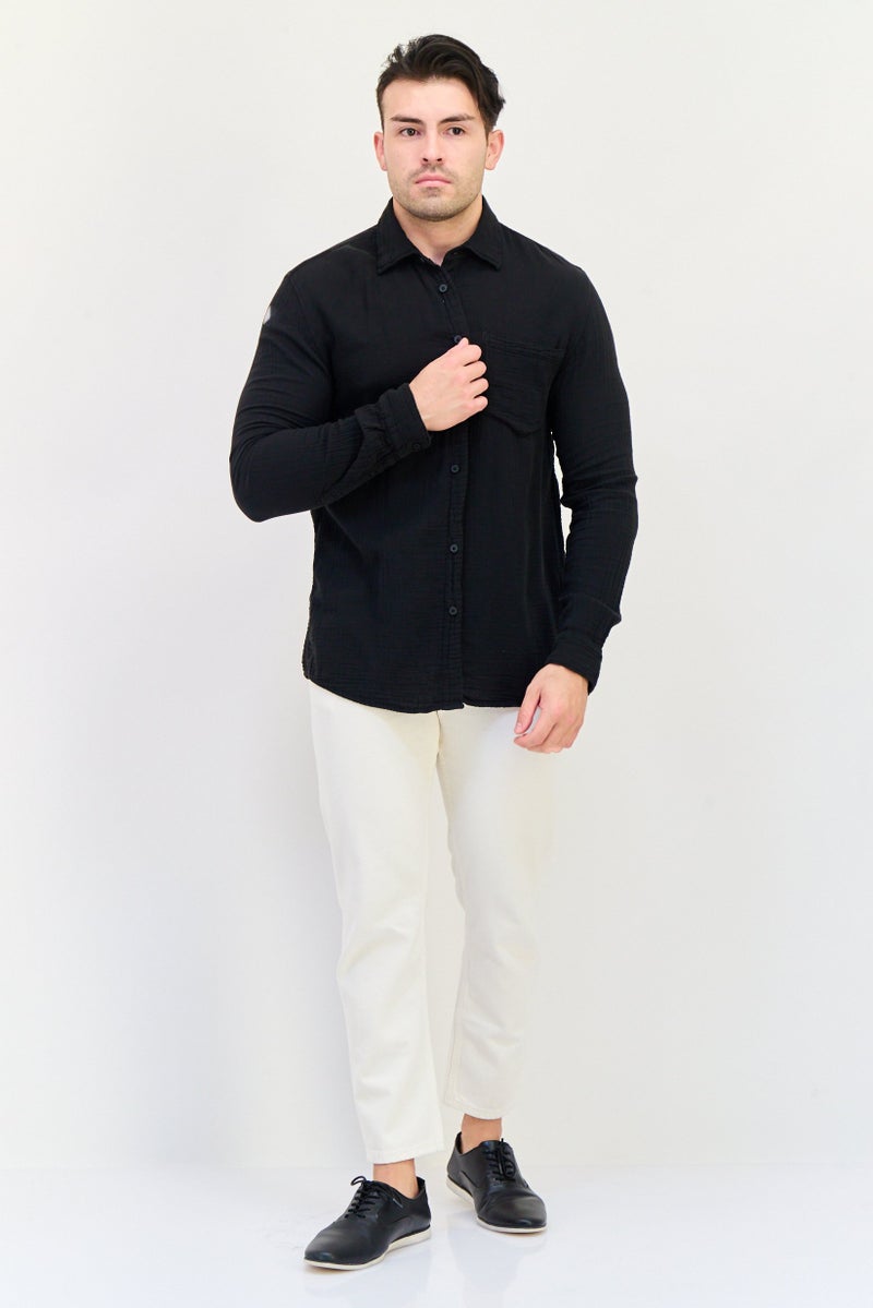 Celio Men Regular Fit Textured Long Sleeves Casual Shirt, Black - Image 2