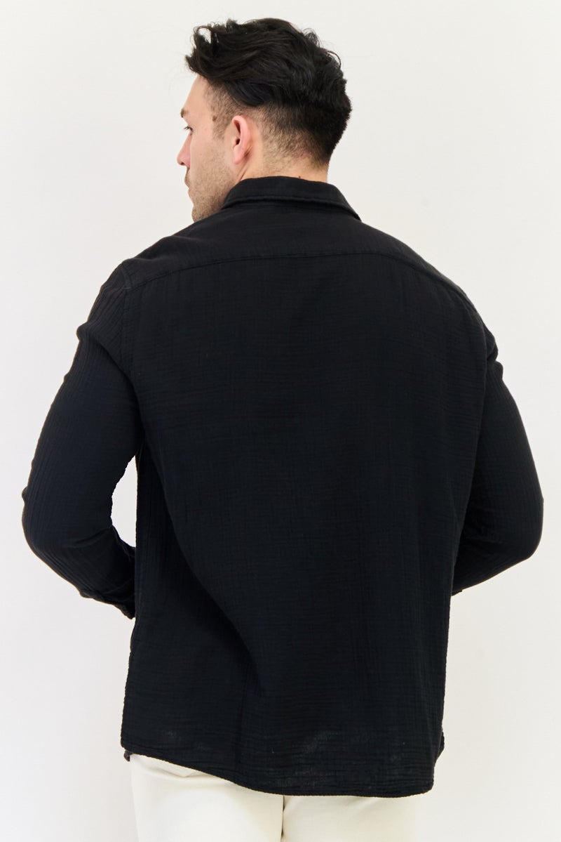 Celio Men Regular Fit Textured Long Sleeves Casual Shirt, Black - Image 2