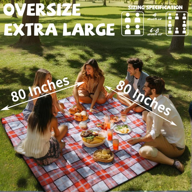 Bobo GrillKing Extra Large Picnic Blankets Lightweight 80x80 Oversized Waterproof Sandproof Outdoor Beach Blanket Camping Grass Mat Vaction Essential Park Accessories Grass Garden Must Have Ground Backyard Supplies - Image 2