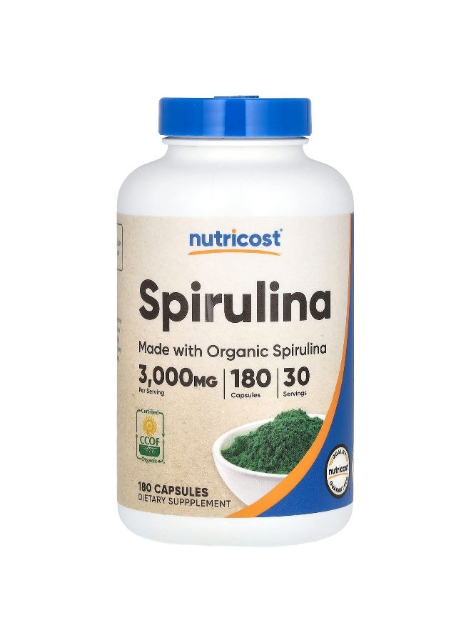 Nutricost نوتريكوست، سبيرولينا، 3,000 ملغ، 180 كبسولة (500 ملغ لكل كبسولة) - Image 1