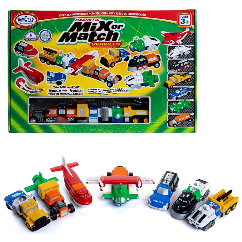 Popular Playthings Magnetic Vehicles for Toddlers 1-3, Mix or Match Car Toys, 21 Piece Gift for Kids - Vehicles Green - Image 1