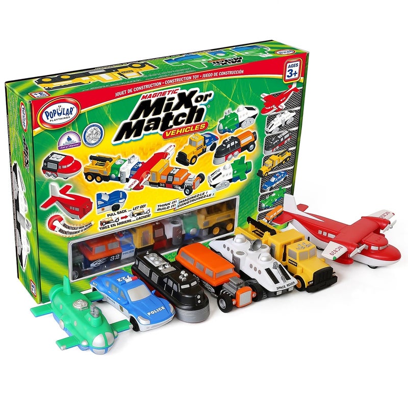 Popular Playthings Magnetic Vehicles for Toddlers 1-3, Mix or Match Car Toys, 21 Piece Gift for Kids - Vehicles Green - Image 4