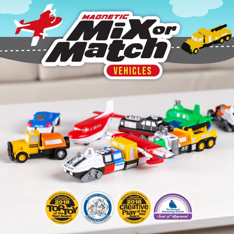 Popular Playthings Magnetic Vehicles for Toddlers 1-3, Mix or Match Car Toys, 21 Piece Gift for Kids - Vehicles Green - Image 2