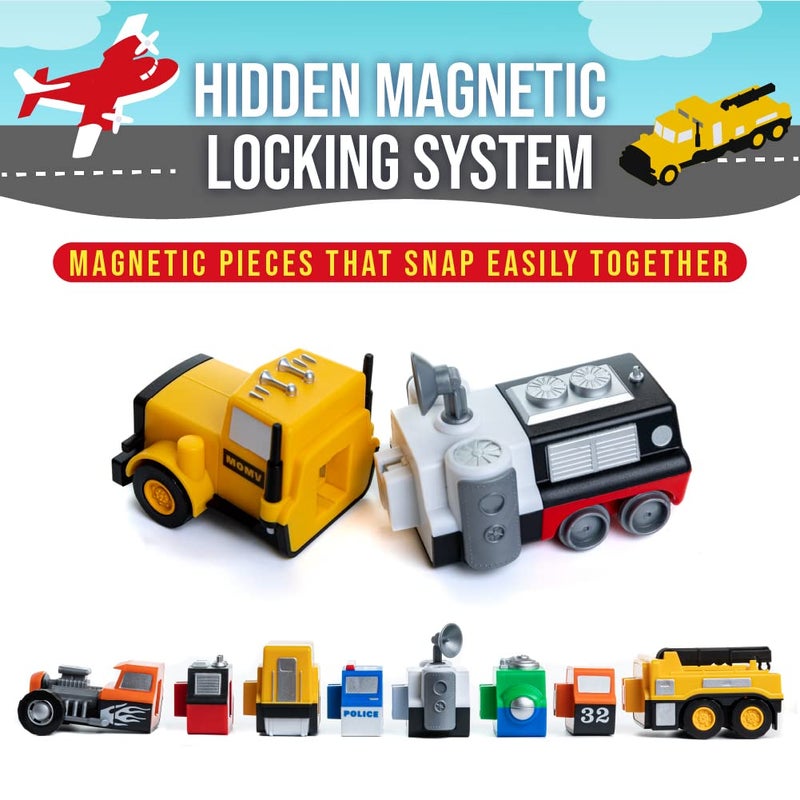 Popular Playthings Magnetic Vehicles for Toddlers 1-3, Mix or Match Car Toys, 21 Piece Gift for Kids - Vehicles Green - Image 5