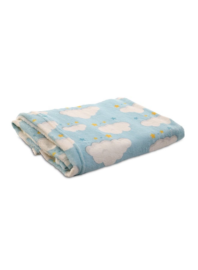 Mintra Baby & Kids Lightweight Super Soft Lightblue Microfiber Blanket with Clouds design, Size 130x100cm  - Image 1