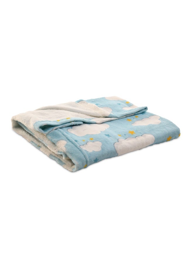 Mintra Baby & Kids Lightweight Super Soft Lightblue Microfiber Blanket with Clouds design, Size 130x100cm  - Image 2