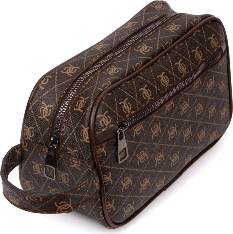 اديلينا باجز Brown Patterned Portfolio Travel Handbag and Mechanical Wallet Set