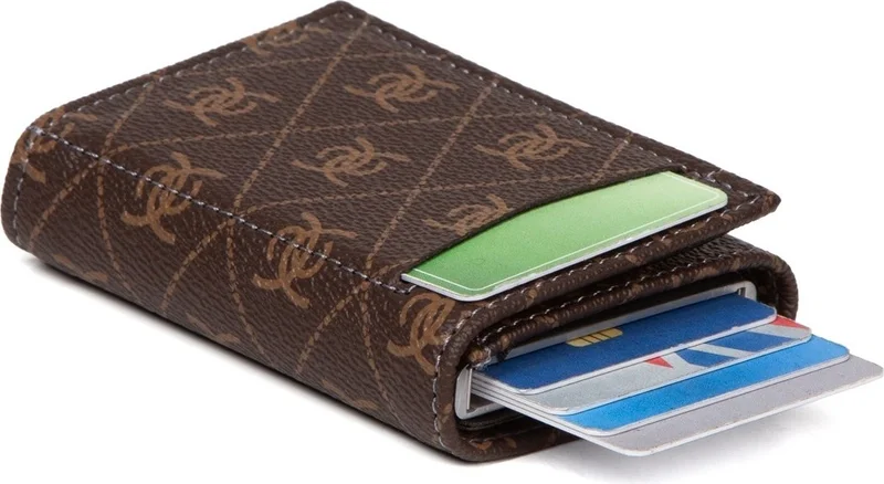 اديلينا باجز Brown Patterned Portfolio Travel Handbag and Mechanical Wallet Set
