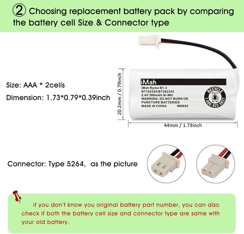 iMah BT162342/BT262342 Cordless Phone Batteries Compatible with VTech CS6409 CS6419 CS6429 CS80100 AT&T CL81101 EL5210 EL52400 Handset Telephone (Pack of 6) - Image 4