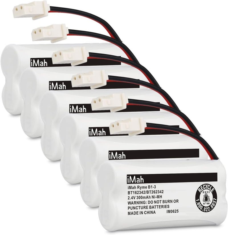 iMah BT162342/BT262342 Cordless Phone Batteries Compatible with VTech CS6409 CS6419 CS6429 CS80100 AT&T CL81101 EL5210 EL52400 Handset Telephone (Pack of 6) - Image 1