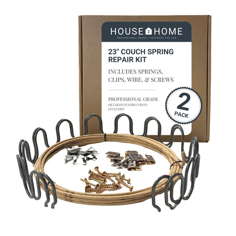 House2Home 23" Couch Spring Repair Kit to Fix Sofa Support for Sagging Cushions - Includes 2pk of Springs, Upholstery Spring Clips, Seat Spring Stay Wire, Screws, and Installation Instructions