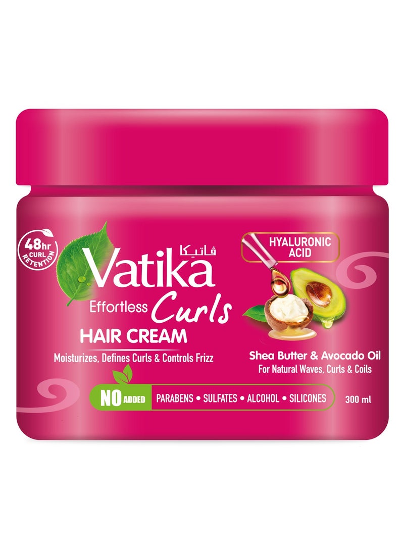 Vatika Naturals Curls Hair Cream 300ml | With Shea Butter, Avocado Oil & Hyaluronic Acid | 48-hour Curl Retention | Moisturizes, Defines Curls & Controls Frizz for Natural Waves, Curls & Coils | No Added Paraben, Sulfate, Silicone, Alcohol  - Image 1