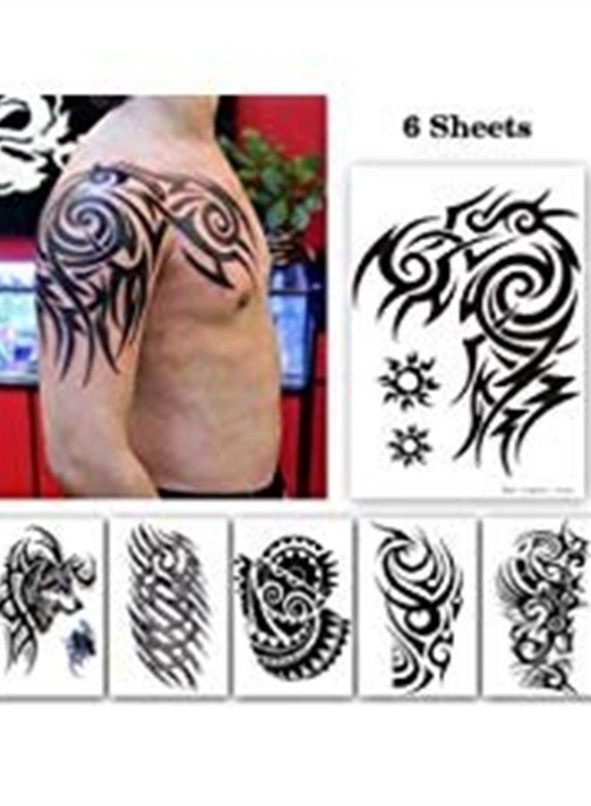 Large Tribal Temporary Tattoos, Big Totem Tattoo Stickers for Men Guys Waterproof Arm Fake Tattoo for Rave Party Makeup, 6-Sheet