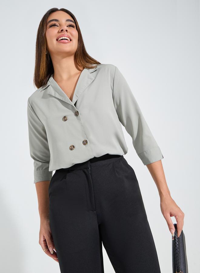 Styli Notch Lapel Regular Fit Shirt with Buttons - Image 1