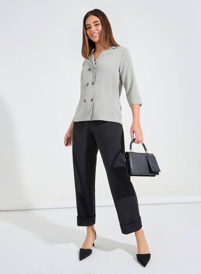 Styli Notch Lapel Regular Fit Shirt with Buttons - Image 2