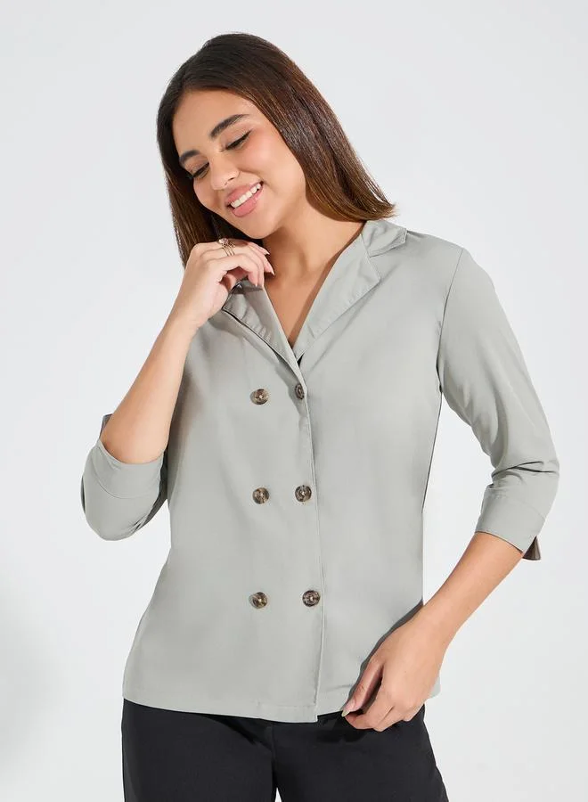 Styli Notch Lapel Regular Fit Shirt with Buttons