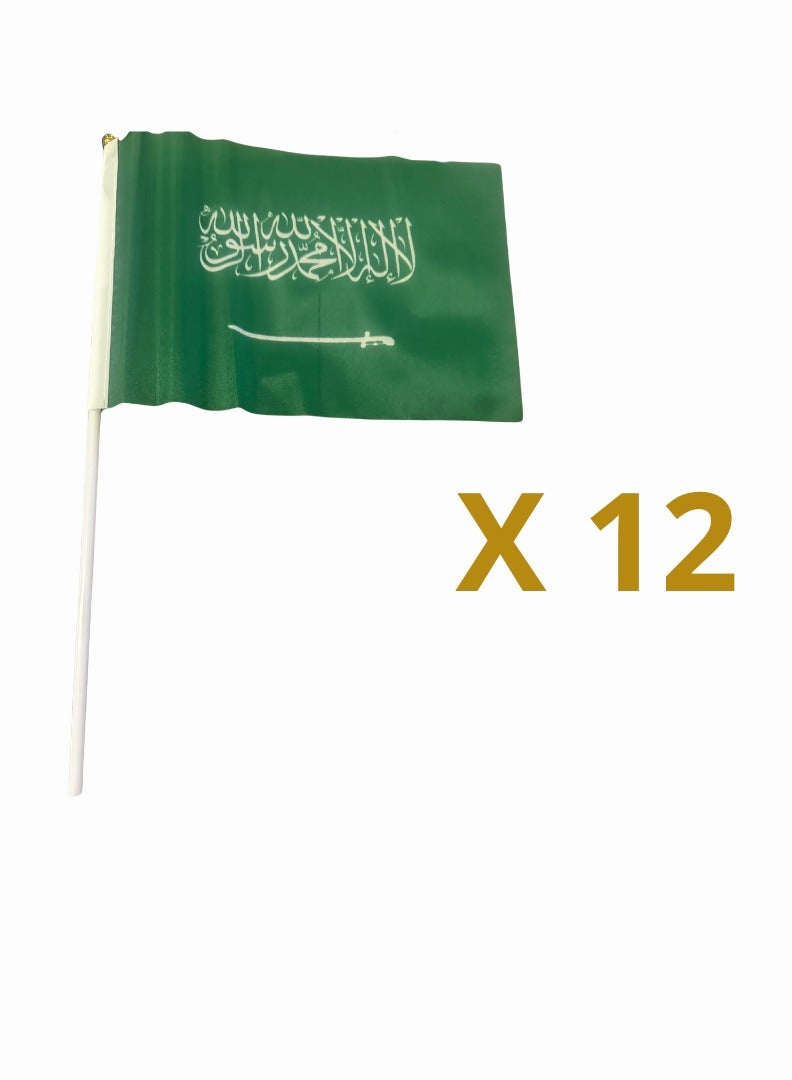 12 Pcs Saudi Arabia Small Handheld Flags Single-Sided 20×14 cm with 30 cm Plastic Stick for National Day - Image 1