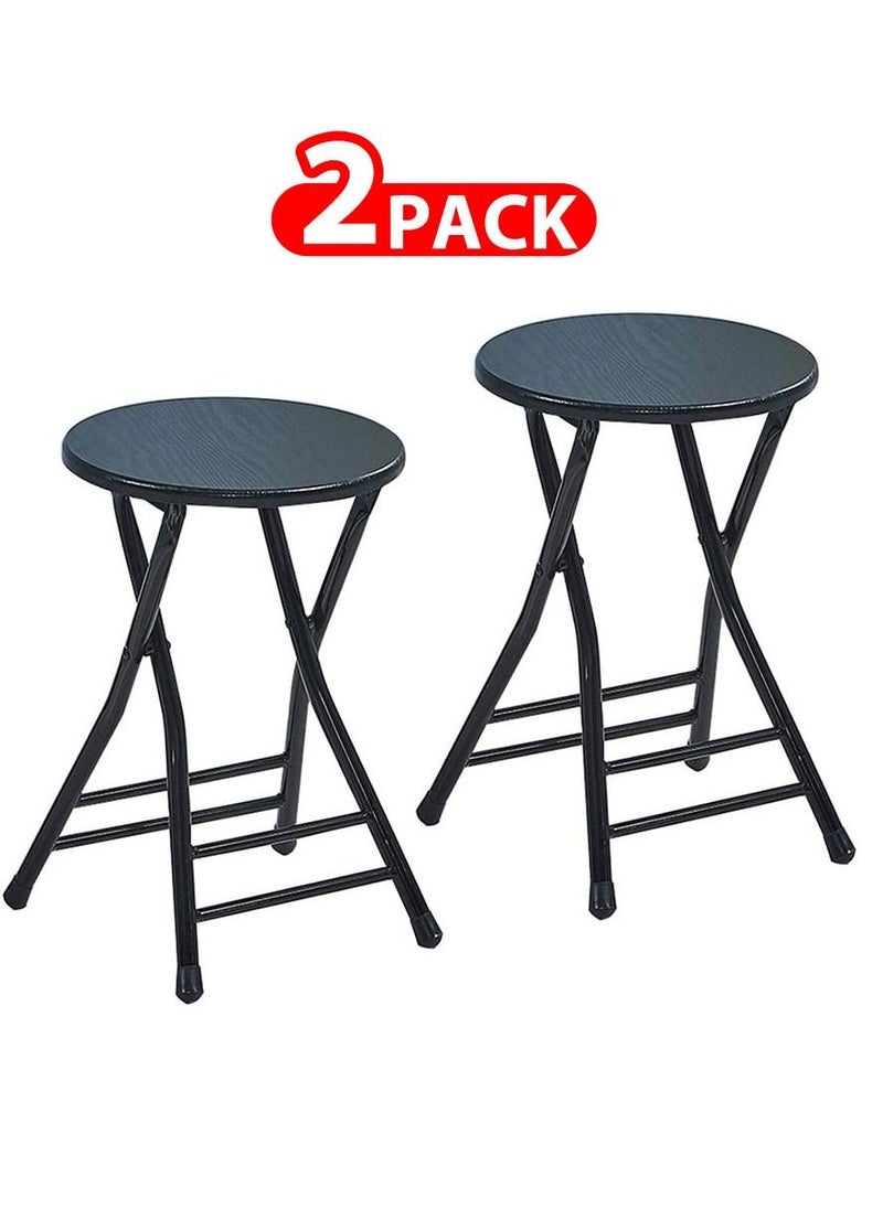 CATANES - 2 Pack For Folding Stool Round Portable Folding Stool Wood Seat Black - Image 1