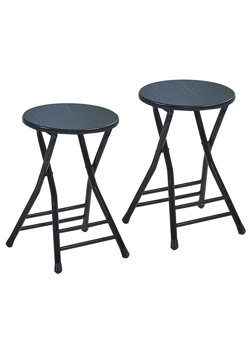 CATANES - 2 Pack For Folding Stool Round Portable Folding Stool Wood Seat Black - Image 1