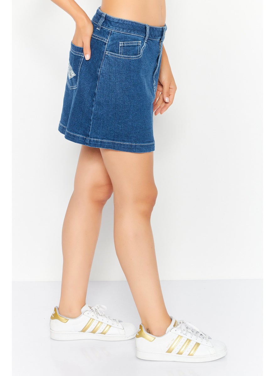 Esprit x Rest and Recreation Women Plain Denim Skirt, Blue  - Image 3