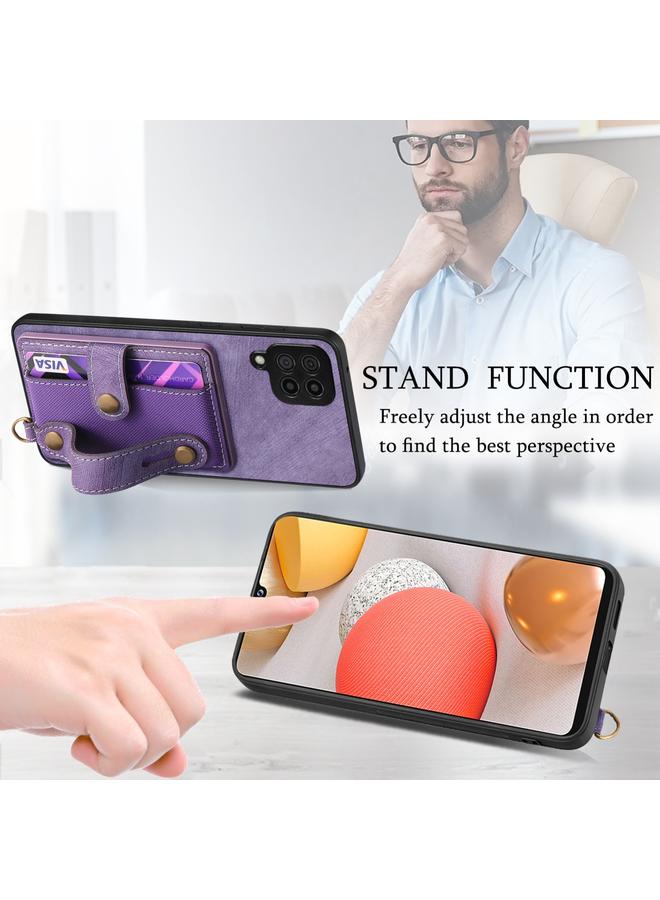 اس-توب جراب لهاتف Samsung Galaxy A42 5G مع سوار معصم بتصميم متقاطع كلاسيكي ومحفظة جلدية وغطاء خلفي للهاتف - Image 5
