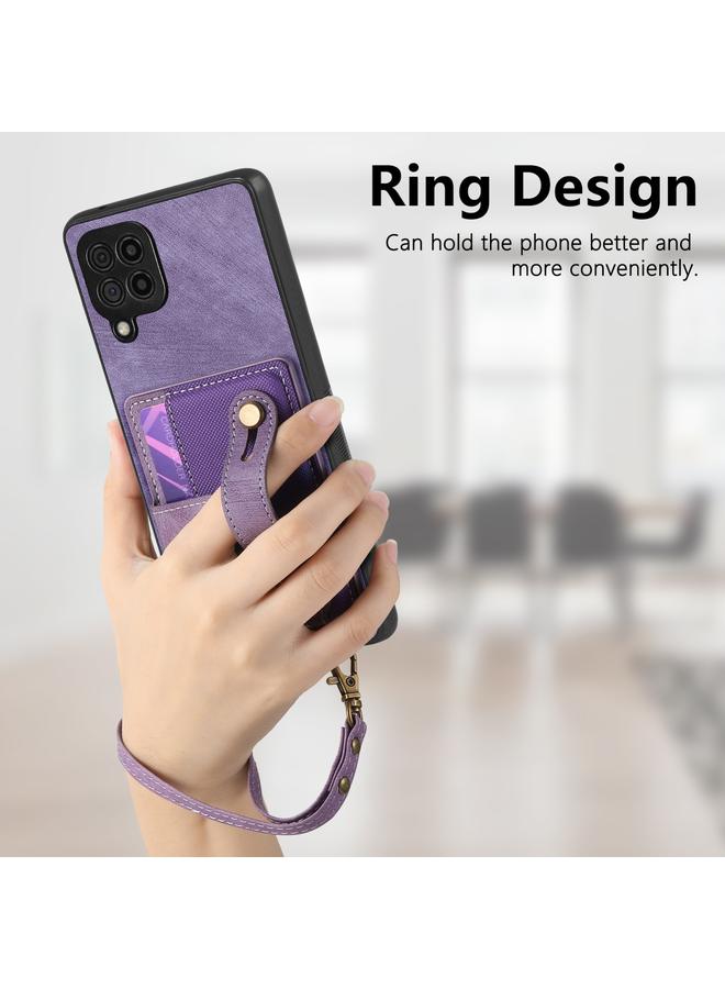 اس-توب جراب لهاتف Samsung Galaxy A42 5G مع سوار معصم بتصميم متقاطع كلاسيكي ومحفظة جلدية وغطاء خلفي للهاتف - Image 3