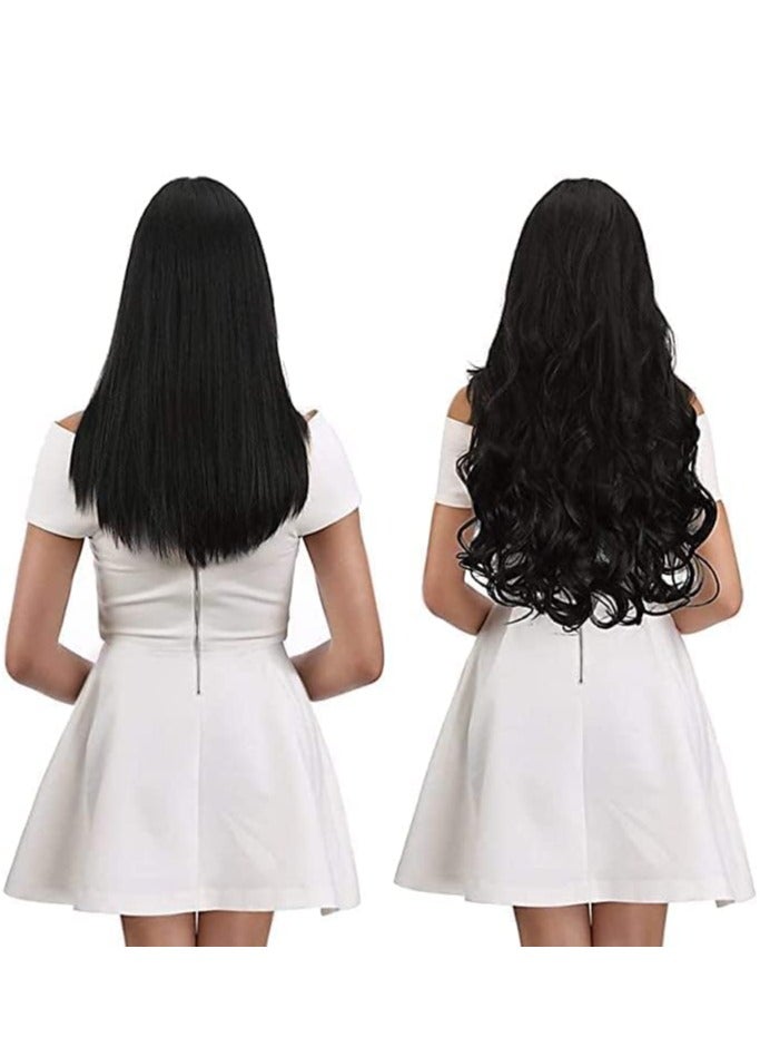 إستيل وصلة شعر لكامل الرأس قطعة واحدة طويلة ومستقيمة ومموجة مع 5 مشابك مناسبة للنساء والفتيات، اللون رقم 27 مستقيم - Image 4