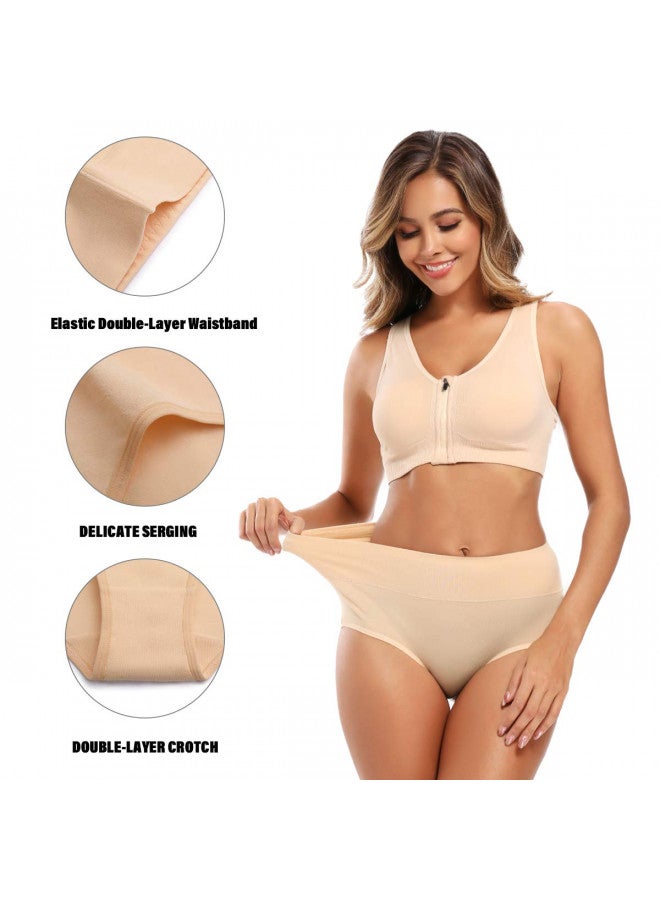 Molasus Women's Soft Cotton Underwear Briefs High Waisted Postpartum Panties Ladies Full Coverage Plus Size Underpants Nude,Medium - Image 2