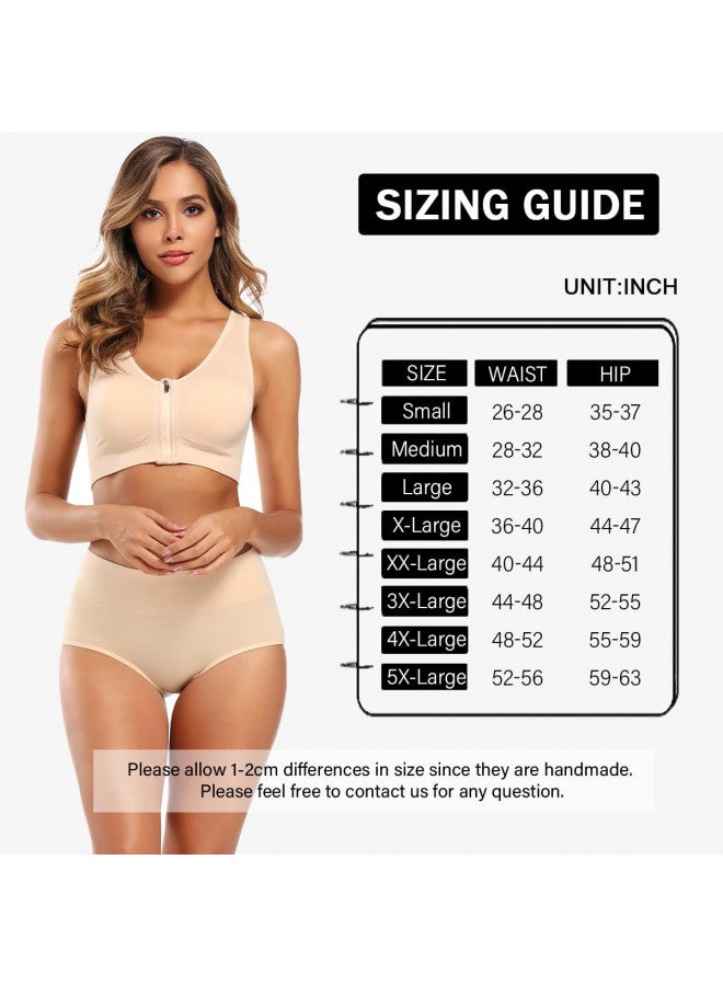 Molasus Women's Soft Cotton Underwear Briefs High Waisted Postpartum Panties Ladies Full Coverage Plus Size Underpants Nude,Medium - Image 4